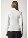 Happiness İstanbul Women's Ecru High Collar Saran Stretchy Knitted Blouse