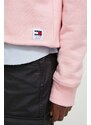 Bavlněná mikina Tommy Jeans dámská, růžová barva, s potiskem
