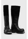 Kožené kozačky MM6 Maison Margiela Boot dámské, černá barva, na platformě, S66WW0075