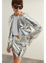 Trendyol Silver Premium Glossy Woven Blazer Jacket