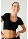 LOS OJOS x Melody Black Cotton Ribbed Crop T-Shirt