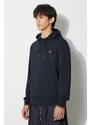 Bavlněná mikina Fred Perry pánská, tmavomodrá barva, s kapucí, hladká, M2643.R63