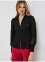 Košile Guess AMARA dámská, černá barva, slim, s klasickým límcem, W4RH16 WAF10