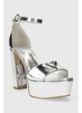 Kožené sandály Guess SETON stříbrná barva, FLPSET LEM03