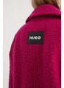 Vlněný kabát HUGO růžová barva, přechodný, dvouřadový