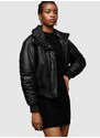 Kožená bunda bomber AllSaints Sloane dámská, černá barva, přechodná