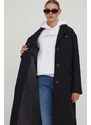 Kabát s příměsí vlny Tommy Jeans černá barva, přechodný