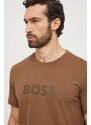 Bavlněné tričko BOSS hnědá barva, s potiskem