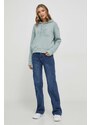 Bavlněná mikina Pepe Jeans HARRIET dámská, tyrkysová barva, s kapucí, s aplikací