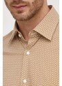 Košile BOSS pánská, béžová barva, slim, s klasickým límcem