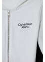 Dětská bavlněná mikina Calvin Klein Jeans bílá barva, s kapucí, vzorovaná