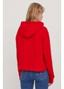 Mikina Tommy Jeans dámská, červená barva, s kapucí, s potiskem