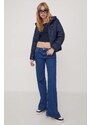 Bunda Tommy Jeans dámská, tmavomodrá barva, přechodná
