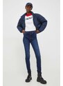 Bunda Tommy Jeans dámská, tmavomodrá barva, zimní, oversize