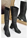 Fox Shoes Women's Black Leather Thick Heeled Boots