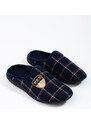 Men's navy blue plaid slippers Shelvt