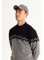 AC&Co / Altınyıldız Classics Men's Black-gray Melange Standard Fit Normal Cut Half Turtleneck Zigzag Pattern Knitwear Sweater.