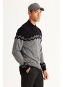 AC&Co / Altınyıldız Classics Men's Black-gray Melange Standard Fit Normal Cut Half Turtleneck Zigzag Pattern Knitwear Sweater.