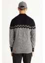 AC&Co / Altınyıldız Classics Men's Black-gray Melange Standard Fit Normal Cut Half Turtleneck Zigzag Pattern Knitwear Sweater.