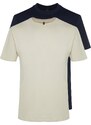 Trendyol Stone-Navy Blue Basic Slim Fit 100% bavlna 2-Balení Tričko s Krátkým rukávem
