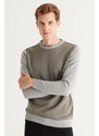 ALTINYILDIZ CLASSICS Men's Grey-Khaki Standard Fit Normal Cut, Crew Neck Patterned Knitwear Sweater.