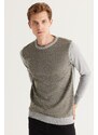 ALTINYILDIZ CLASSICS Men's Grey-Khaki Standard Fit Normal Cut, Crew Neck Patterned Knitwear Sweater.