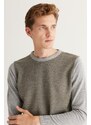 ALTINYILDIZ CLASSICS Men's Grey-Khaki Standard Fit Normal Cut, Crew Neck Patterned Knitwear Sweater.