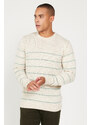 AC&Co / Altınyıldız Classics Men's Beige-Mint Standard Fit Normal Cut Crew Neck Striped Knitwear Sweater.