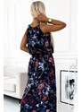 Dlouhé dámské plážové šaty se zavazováním za s rozparkem a se vzorem tmavě květů model 18762556 - numoco