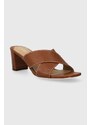Kožené pantofle Lauren Ralph Lauren Freddi dámské, hnědá barva, na podpatku, 80292500000000000