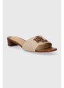 Pantofle Lauren Ralph Lauren Fay Logo dámské, hnědá barva, na podpatku, 80292700000000000