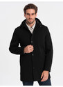 Ombre Men's insulated coat with hood and concealed zipper - black