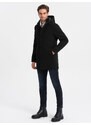 Ombre Clothing Pánský zateplený kabát s kapucí a skrytým zipem - černý V1 OM-COWC-0110