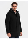 Ombre Men's insulated coat with hood and concealed zipper - black