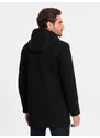 Ombre Clothing Pánský zateplený kabát s kapucí a skrytým zipem - černý V1 OM-COWC-0110