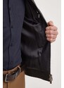 Kožená bunda BOSS pánská, černá barva, přechodná