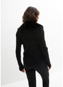 bonprix Pletený kabátek s tkanou kožešinou Černá