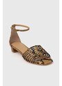 Kožené sandály Lauren Ralph Lauren Fionna dámské, béžová barva, 80292500000000000