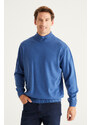 ALTINYILDIZ CLASSICS Men's Indigo Anti-Pilling Standard Fit Normal Cut Half Turtleneck Knitwear Sweater.