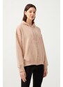 LOS OJOS Women's Beige Hooded Oversize Raised Zipper Knitted Sweatshirt