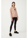 LOS OJOS Women's Beige Hooded Oversize Raised Zipper Knitted Sweatshirt