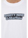Bavlněné tričko s dlouhým rukávem G-Star Raw bílá barva, s potiskem