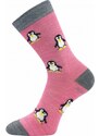 PENGUINIK teplé veselé merino ponožky VoXX růžová 30-34