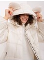 Fashionhunters Světle béžová prošívaná zimní bunda s kapucí