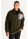 AC&Co / Altınyıldız Classics Men's Khaki Oversize Wide Cut High Bato Collar Pocket Detailed Zippered Cold Proof Fleece Sweatshirt
