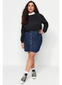 Trendyol Curve Dark Blue Front Buttoned Denim Skirt