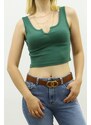 Madmext Mad Girls Green Front Detailed Crop Top Mg362