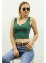 Madmext Mad Girls Green Front Detailed Crop Top Mg362