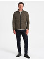 Ombre Men's BIKER jacket in structured fabric - dark olive green