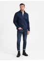 Ombre Men's BIKER jacket in structured fabric - navy blue